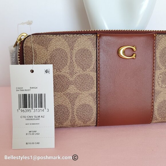 COACH Slim Accordion Zip Wallet In Signature Canvas with Back Slip Pocket- Tan R - Picture 15 of 16